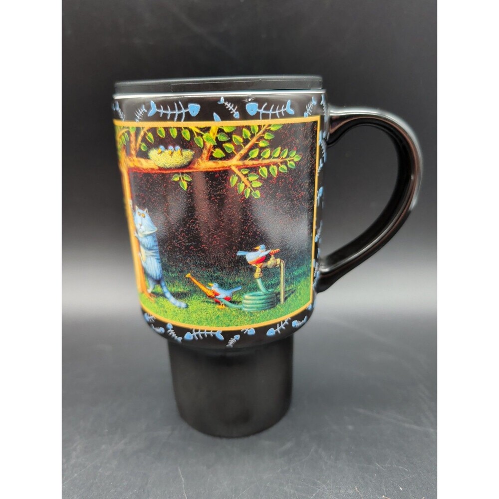 Lang Ned Young "C is for Cat" Travel Mug Ceramic Coffee Cup Whimsical Garden